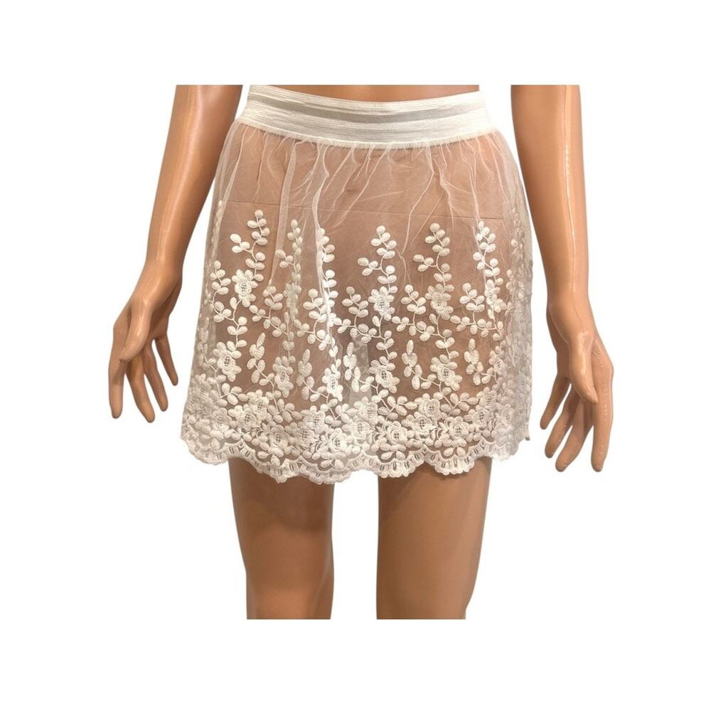 large contrast lace panel embroidered skirt extender sheer floral slip SK2 3313